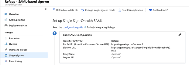 How do I configure Refapp for Single Sign on